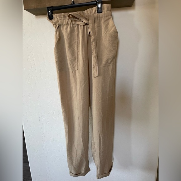 Lush| Tan Paperbag Trousers with tie waist and tapered leg—Size M••• - Picture 6 of 14